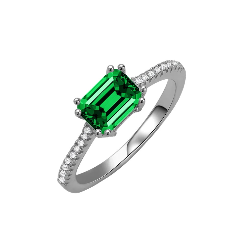 Fashionable and Luxury 5 * 7mm Emerald Cut Emerald 925 Silver Ring for Women