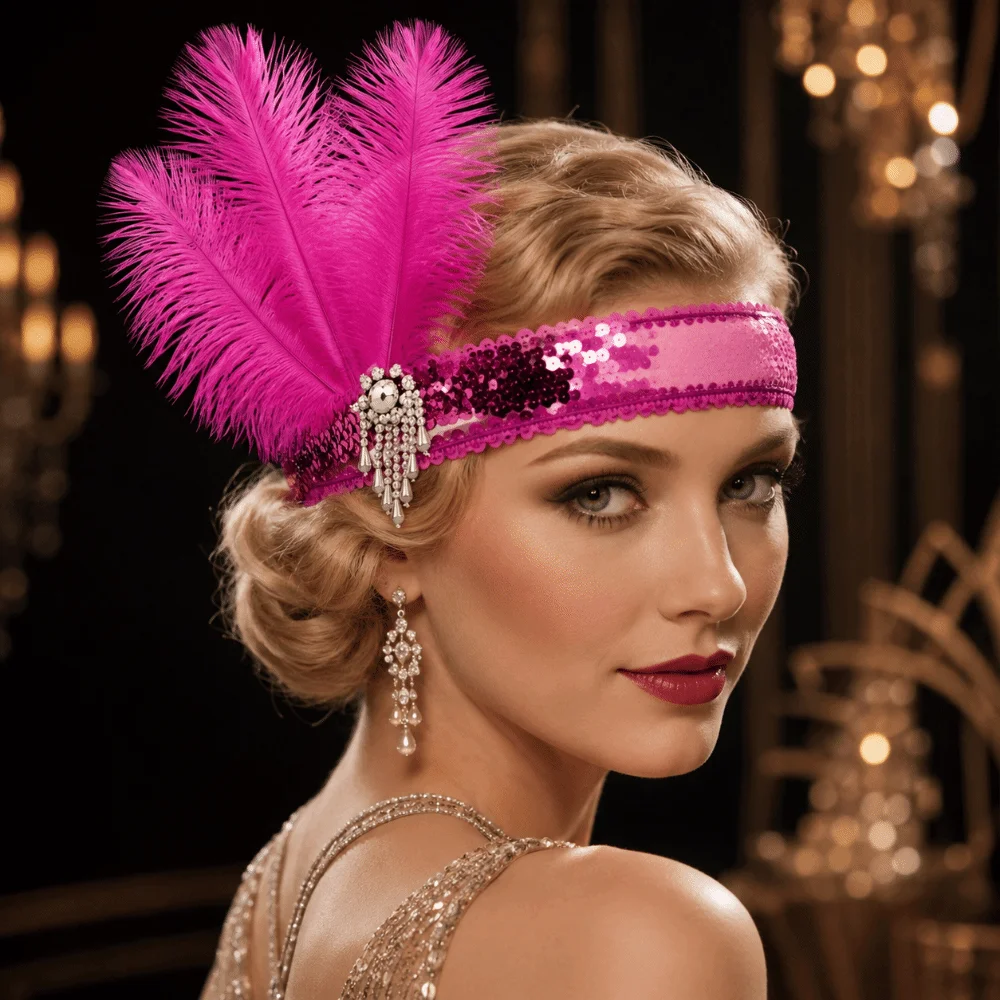 Exquisite Retro Women's Feather Headband 1920s Beaded Feather Headpiece Colorful Decorative Girls Hair Hoop Stage Performance