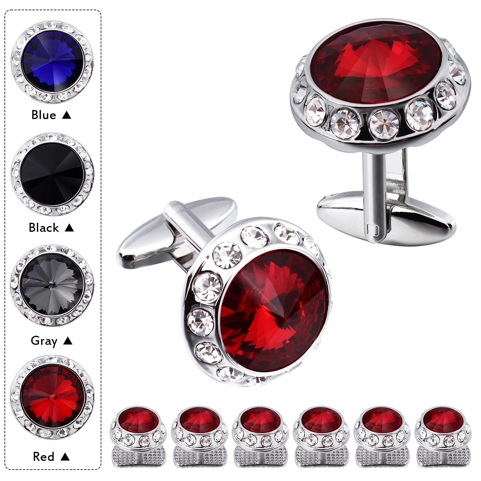 HAWSON Birthstone Tuxedo Studs and Cufflinks Set Mens Suit Tuxedo Formal Dress Shirt Wedding Business Party Accessories