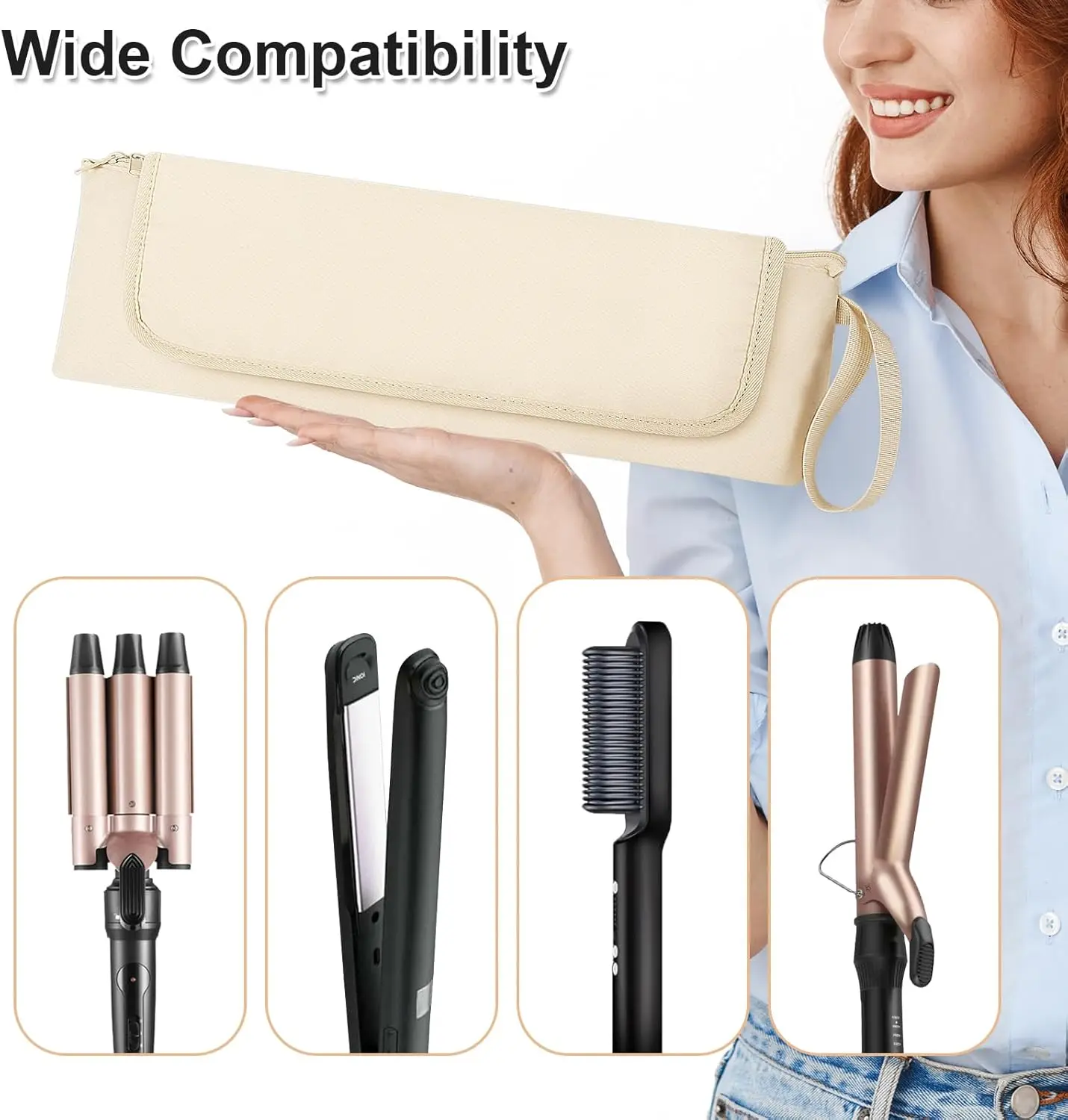 Hair Tool Travel Bag for Flat Irons, Hair Accessories, Hair Dryer, Straighteners, Hair Travel Bag with Heat Resistant Mat, Porta