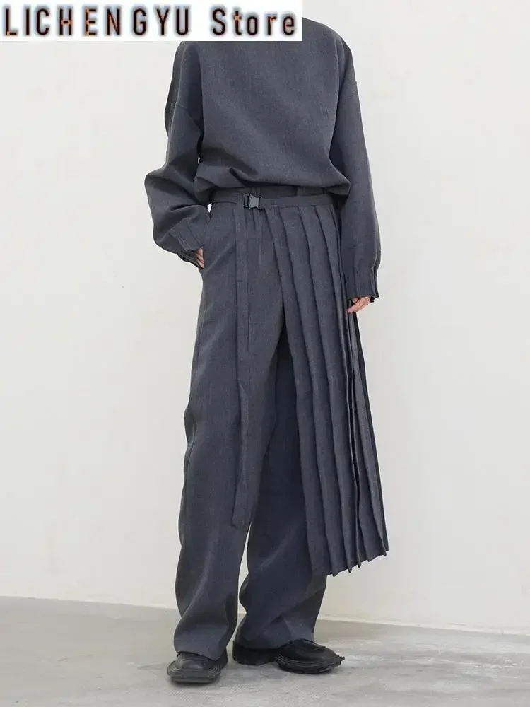 Pleated Sweatshirt Wide Leg Pants Three Piece Suit New Round Neck Long Sleeve Women Fashion Spring Autumn