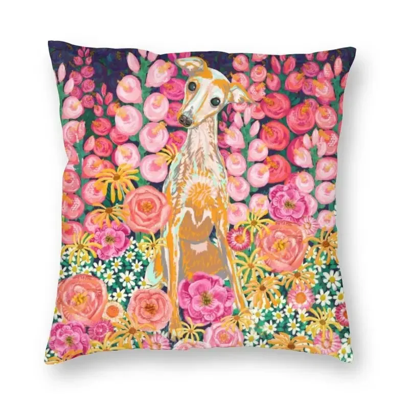 Garden Hound Greyhound Dog Cushion Cover Whippet Sighthound Flowers Throw Pillow Case for Living Room Pillowcase Home Decorative