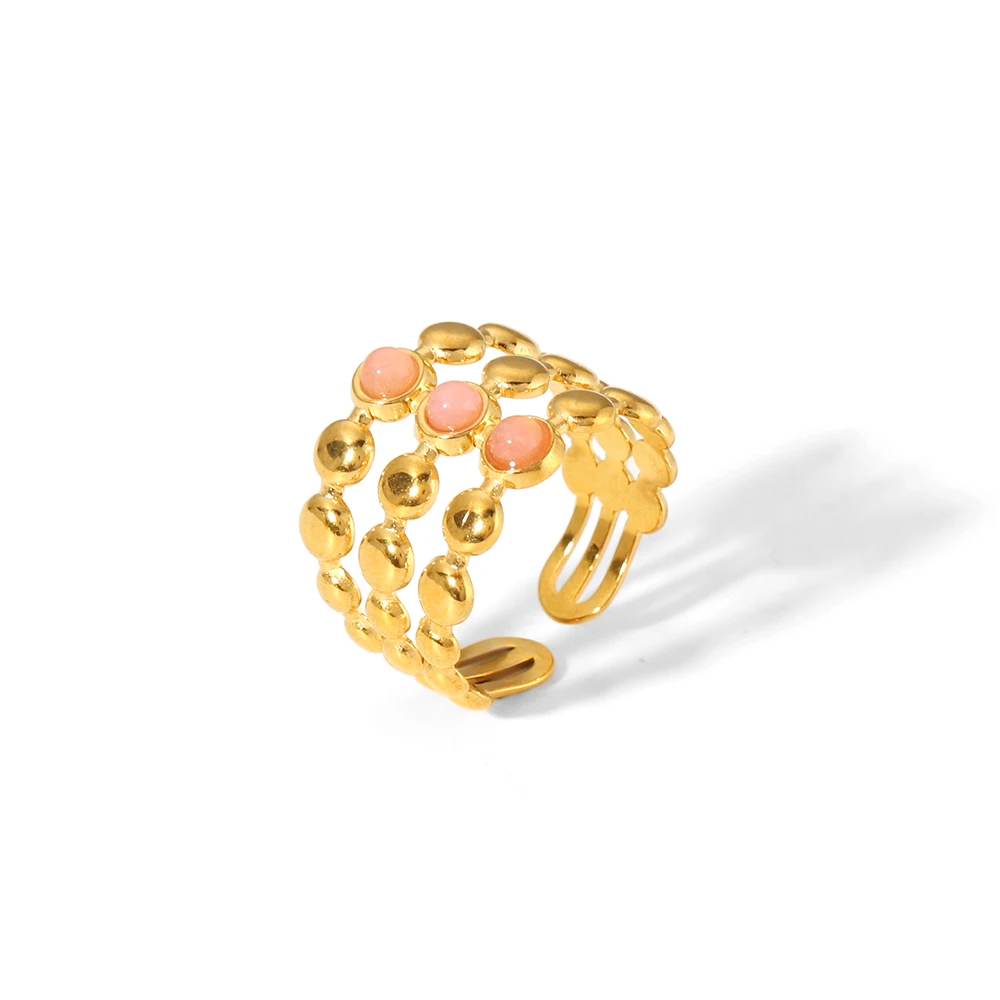 Vintage Naturstein Geometrischer Vergoldeter Edelstahlring Verstellbarer Türkisring Trendiger Modischer Schmuckring für Damen – Detail 13