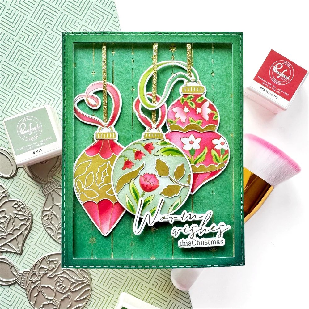 Pink Fresh Holiday Floral Metal Cutting Dies & Clear Stamps Set Christmas Winter Bow Wreath Scrapbooking Paper Craft Card Making view 6