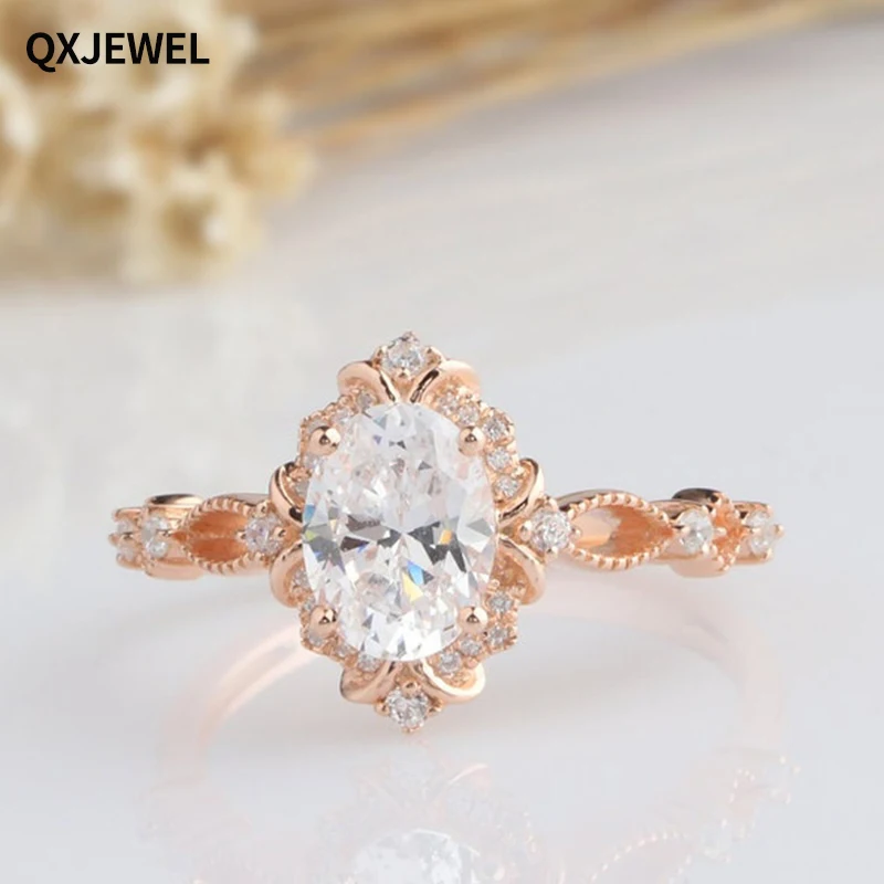 

QXJEWEL Moissanite Engagement Women's Ring 1.5CT 6*8MM Oval Center 18K Gold for Anniversary Gift