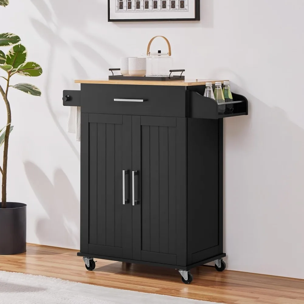 جزيرة مطبخ متنقلة مع مساحة تخزين، وخزانة، ودرج، ورف توابل، وبار منشفة لتناول الطعام #2