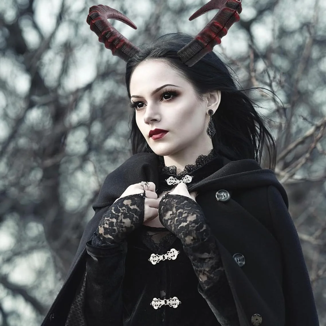 Red Devil Horns Headband Large Demon Horn Halloween Costume Cosplay Accessories for Women Gothic Sexy Ox Headwear Props