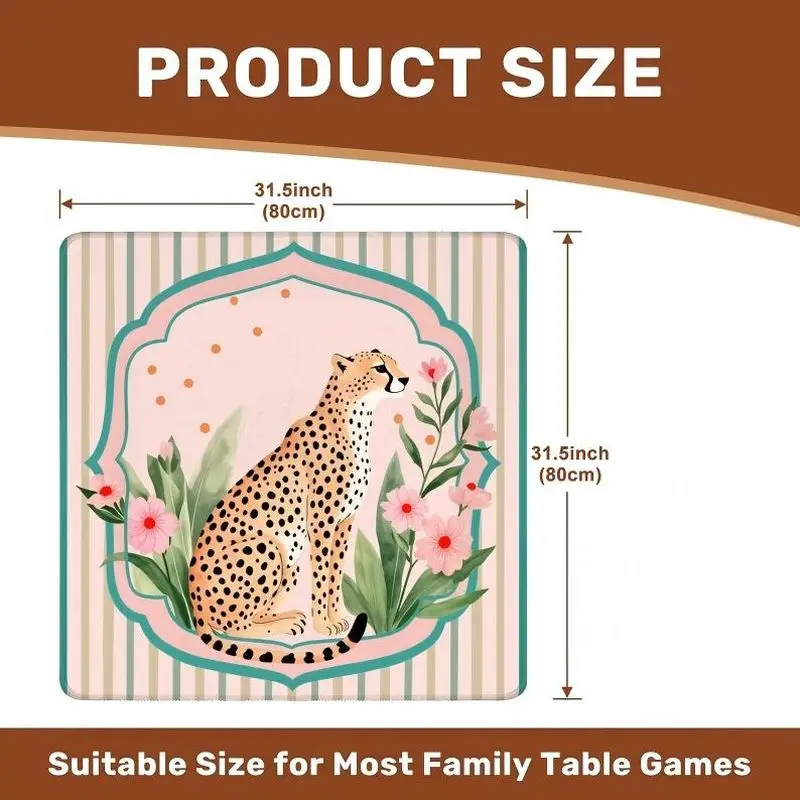 VIKAMA Pastel Floral Cheetah Mahjong Mat Non Slip Shock Absorb Soft Square Pad Washable For Ladies Home Mahjong Game