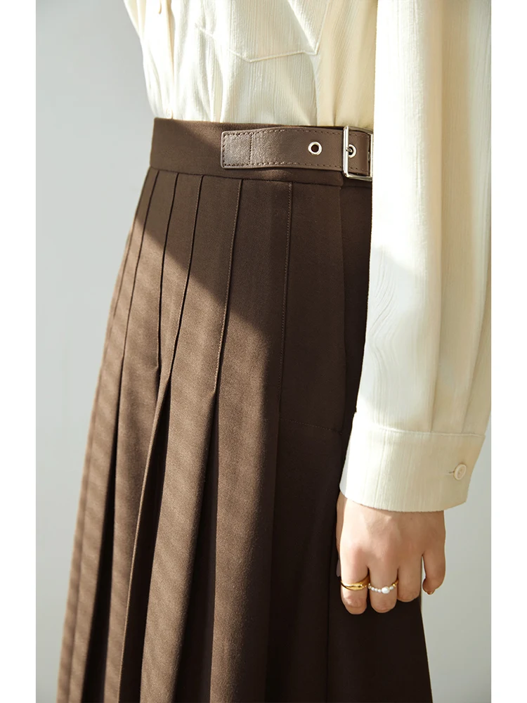 ZIQIAO British Style Women's Skirts All-match Commuter High Waist Thin 2022 Autumn Office Lady Vintage Female Pleated Skirt