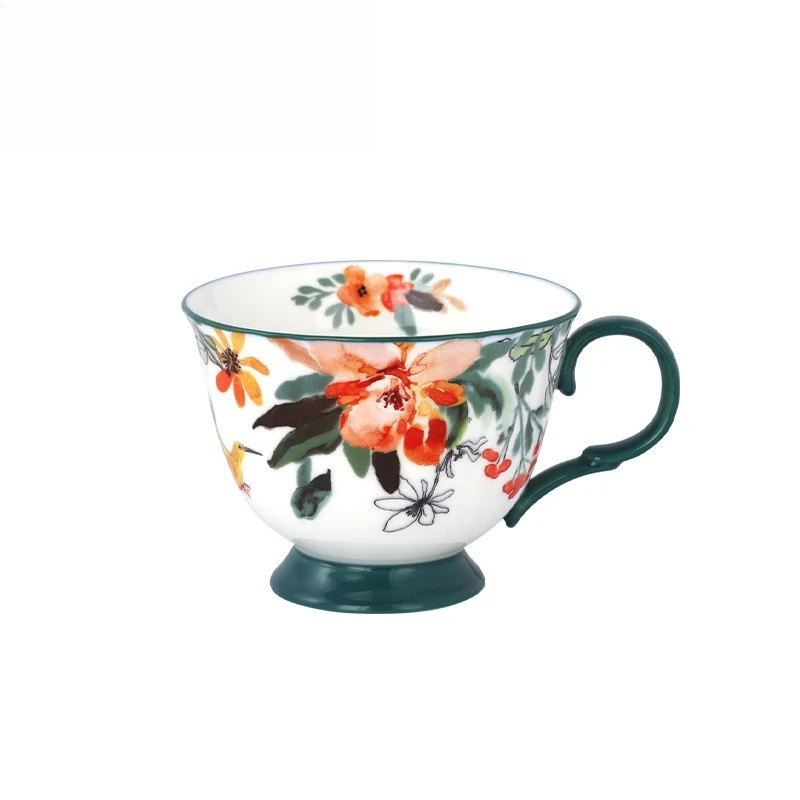 High-grade mug breakfast cup high temperature resistant flower mug 500ml