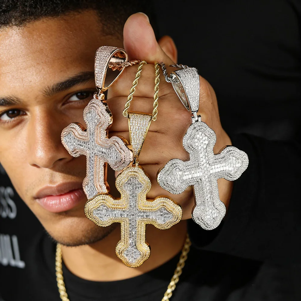 New Arrivals Hip Hop Cross Pendant Necklace Iced Out Bling CZ Cubic Zirconia for Men Fashion Classics Charm Jewelry