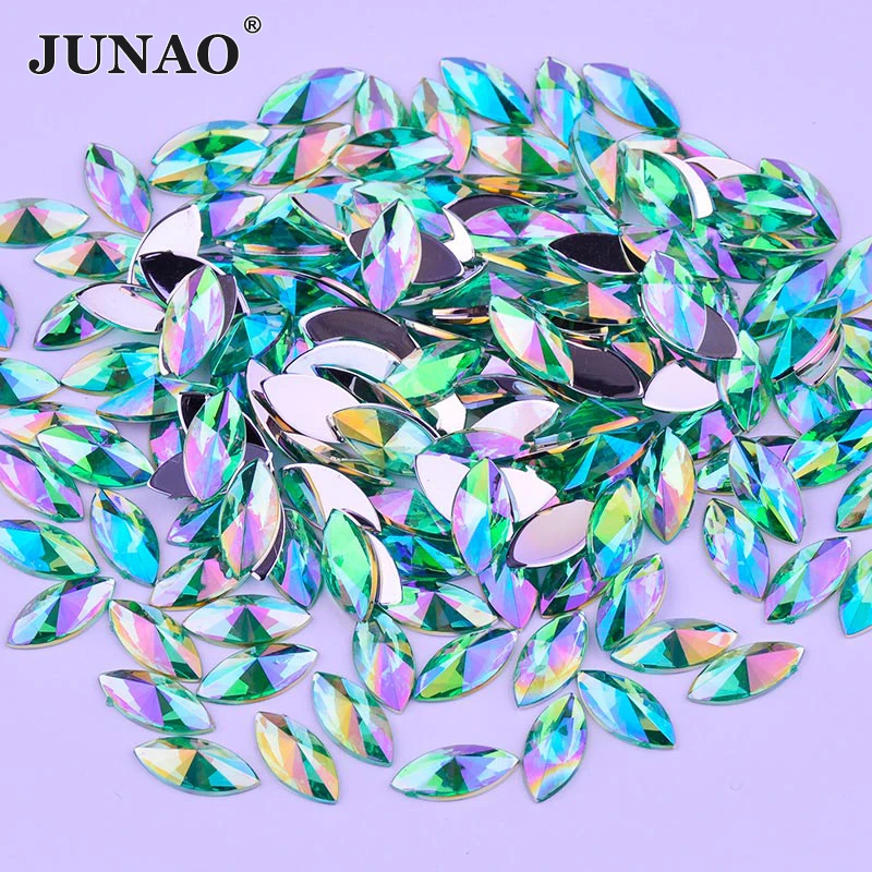 JUNAO 5*10mm Purple AB Horse Eye Acrylic Rhinestone Applique Flatback Decoration Crystal Strass Non Sewing Stone for DIY Crafts