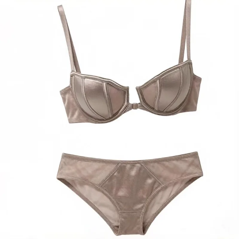 Vorne Verschließbarer Push-Up BH Lingerie-Set Sexy Satin Mesh Halbschalen-BH mit Bügel und Höschen-Set S-XL Größe Sexy Dessous-Set