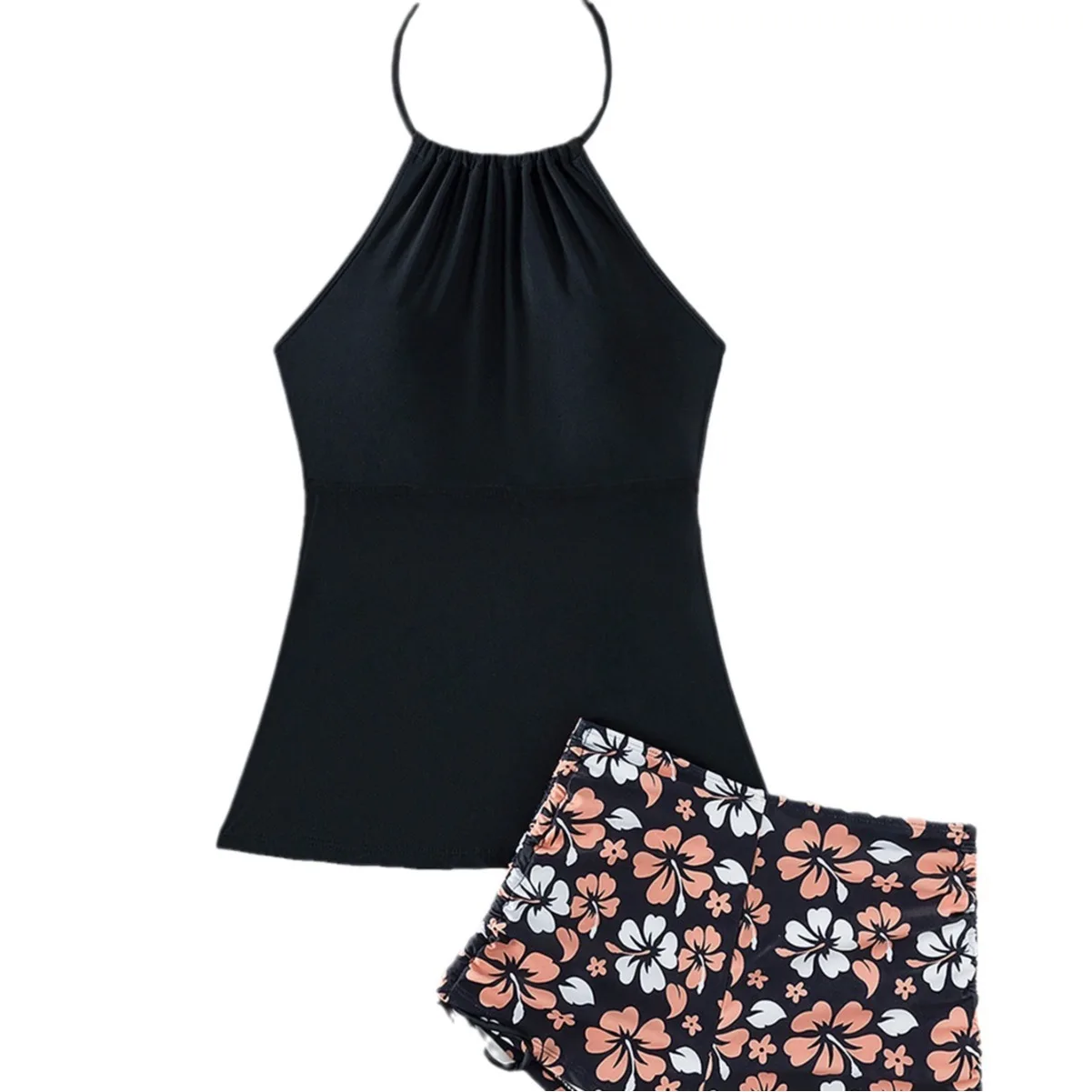 2024 Neuer Tankini-Ausschnitt mit hängendem Druck, sexy, rückenfrei, Bikini, geteilter Badeanzug für Frauen