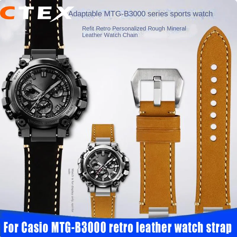 Quick release MTG B3000  retro leather watch strap For Casio MTG-B3000B/BD stainless steel adapter men cowhide watch strap