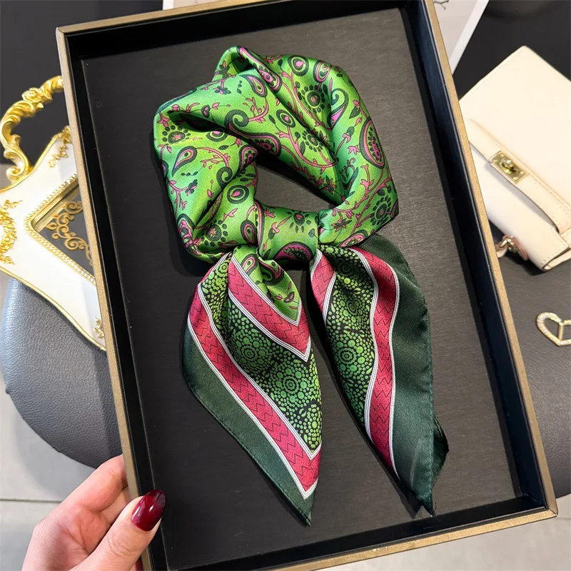 Luxury Printing Silk Square Scarf Women Neck Hair Tie Band Beach Hijab Kerchief Head Headbands Bandana Female Foulard 70cm