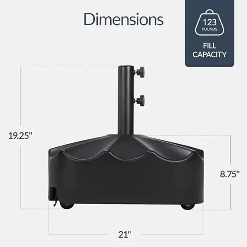 123lb Capacity Fillable Mobile Umbrella Base, Heavy Duty Market Stand for Patio, Deck, Poolside, Easy to move w/ 4