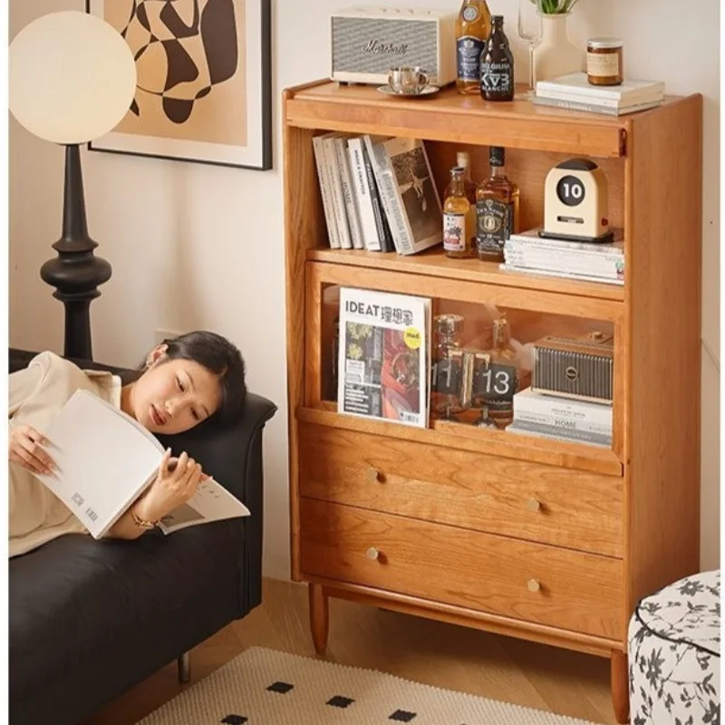 */*Cherry Wood Bookcase Dining Side Cabinet Solid Wood Storage Cabinet Living Room TV Cabinet Display Sofa Side