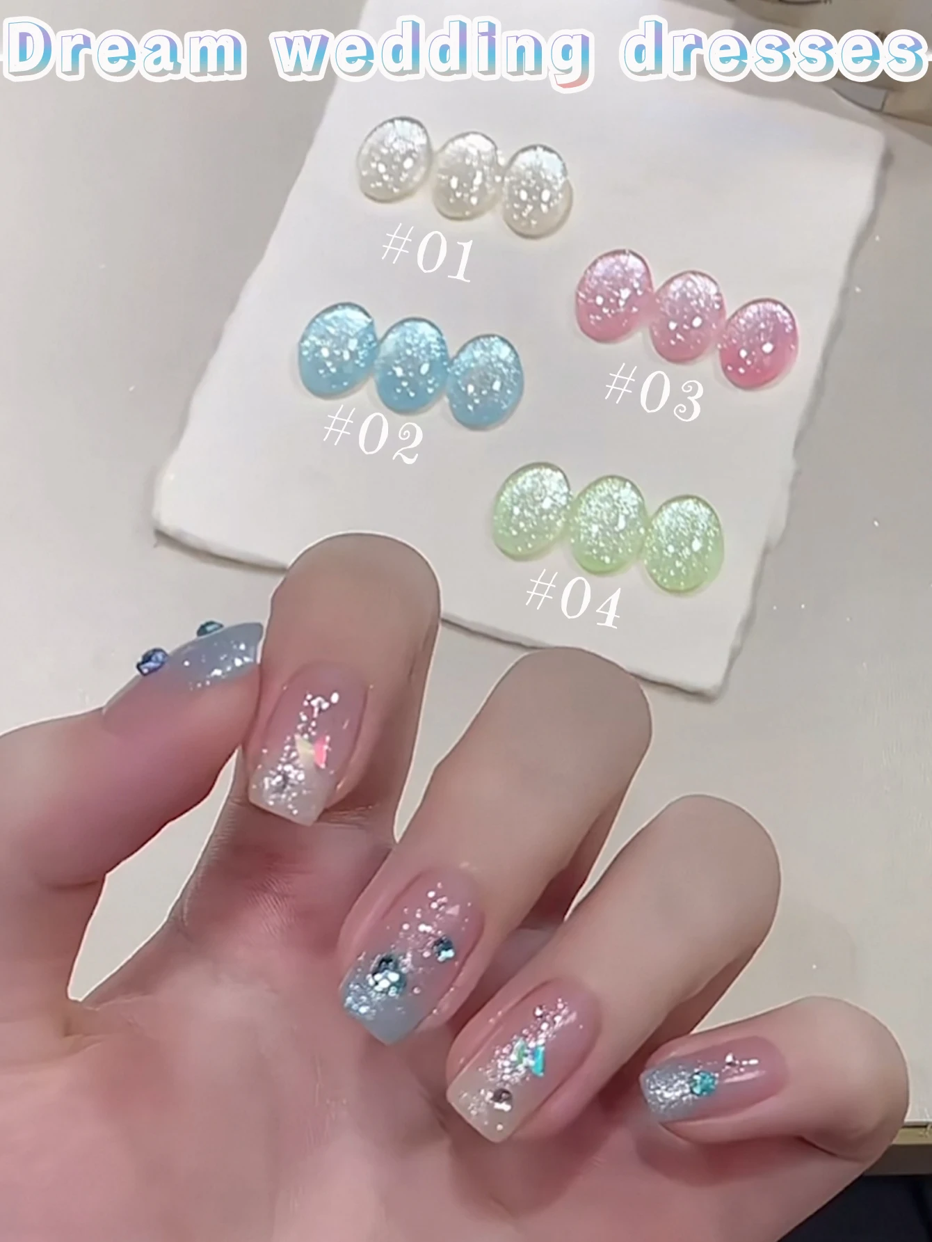 

1pcs WS Spring Summer Nail Blue Pink Dream Wedding Dress Fine Glitter Gel Nail Polish 2025 Popular White Glitter Crush Diamond