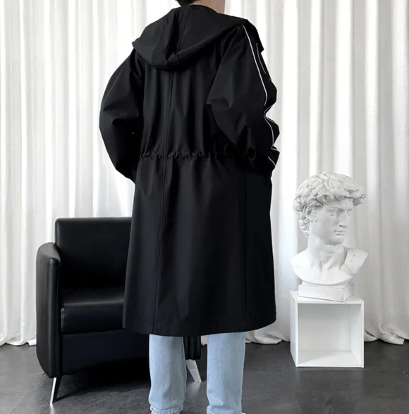

Trench Coats Black Mens Py Mid Office England Double-Faced Overfit Fashion High-End Clothing Long-Sleeve Skinny Khaki Gold-Trim