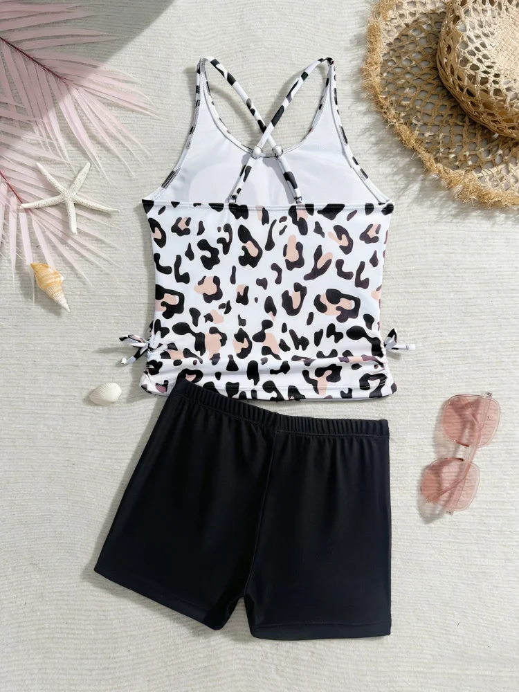 Two Piece Swimsuit Women 2026 New Leopard Sling Children Swimwear Summer Tankini Black Boxer Shorts Beach Bathing Suit Female