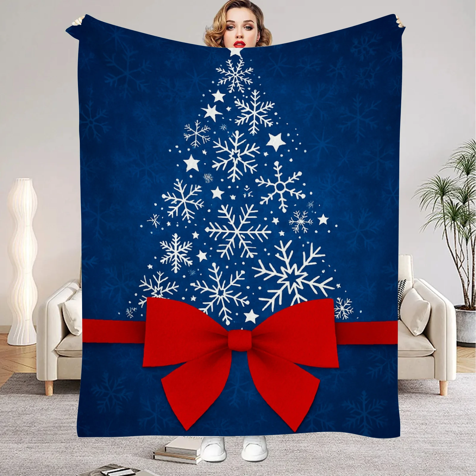 Christmas Blanket Attractive Bow Tie Suitable for Sofa Beds, Office Outdoor Applicable in All Seasons Comfortable and Warm