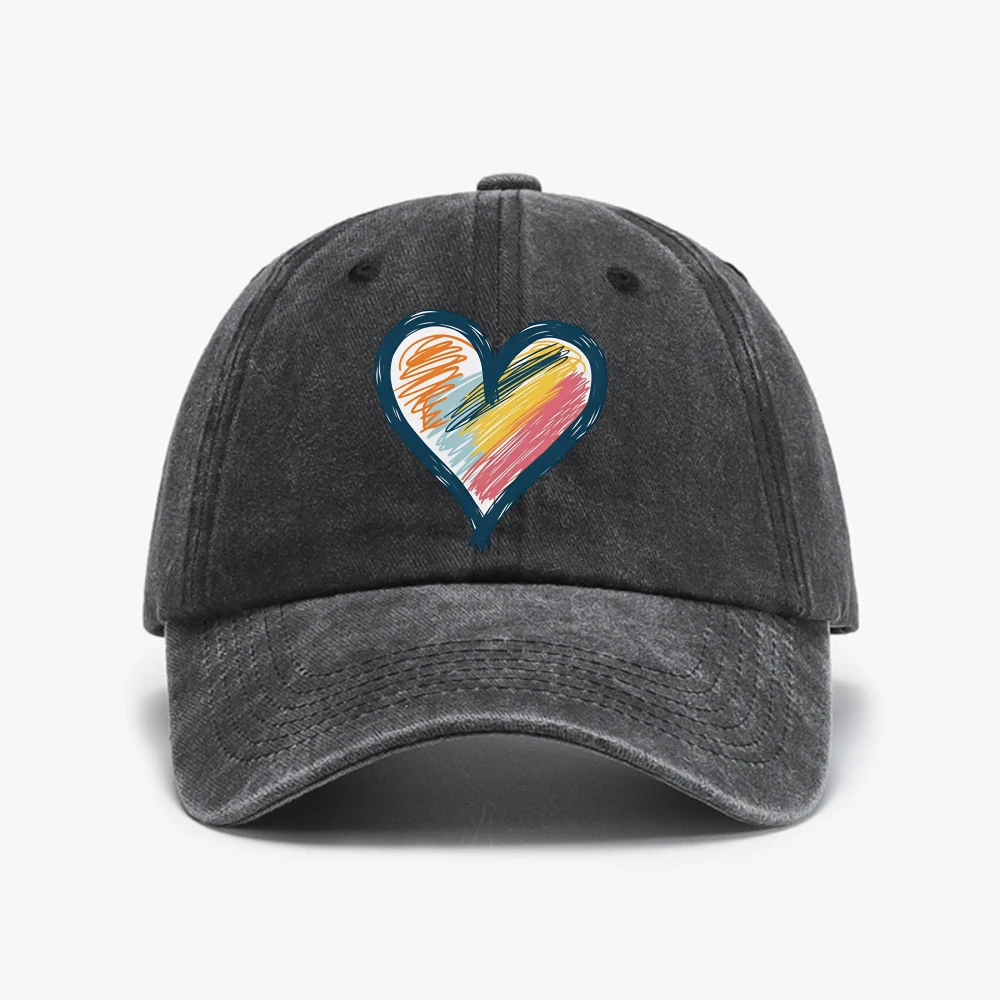 Hand Painted Heart shaped DesignWashed hat Old Spring And Summer Baseball Hat Women's Thin Couple Soft Top Cap Men's Tide