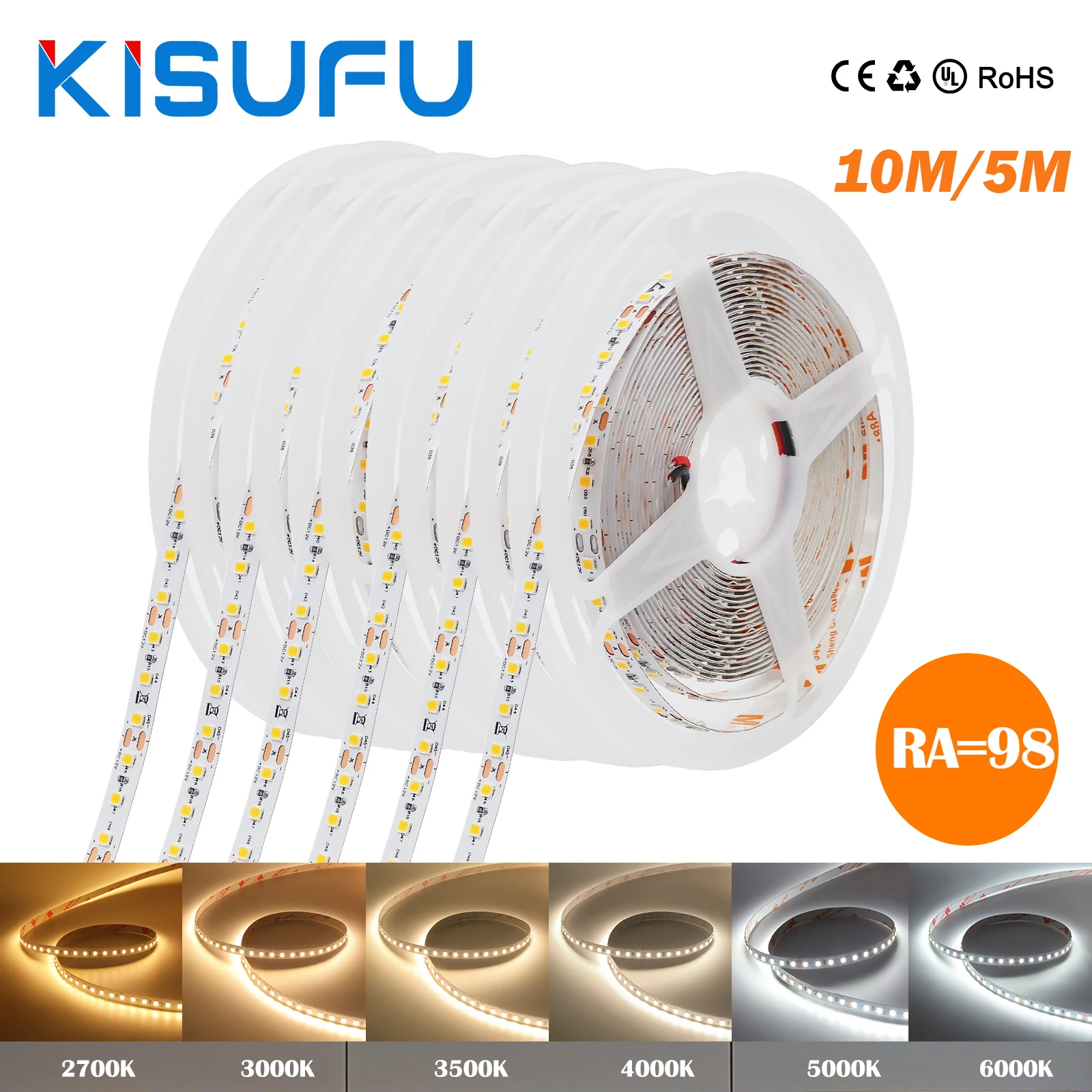 

10M 5M RA98 LED Strip Light 12V 24V 2835 Hight Bright 120LEDs/M 2700K 3000K 3500K 4000K 5000K 6000K Flexible Room Car TV Decor
