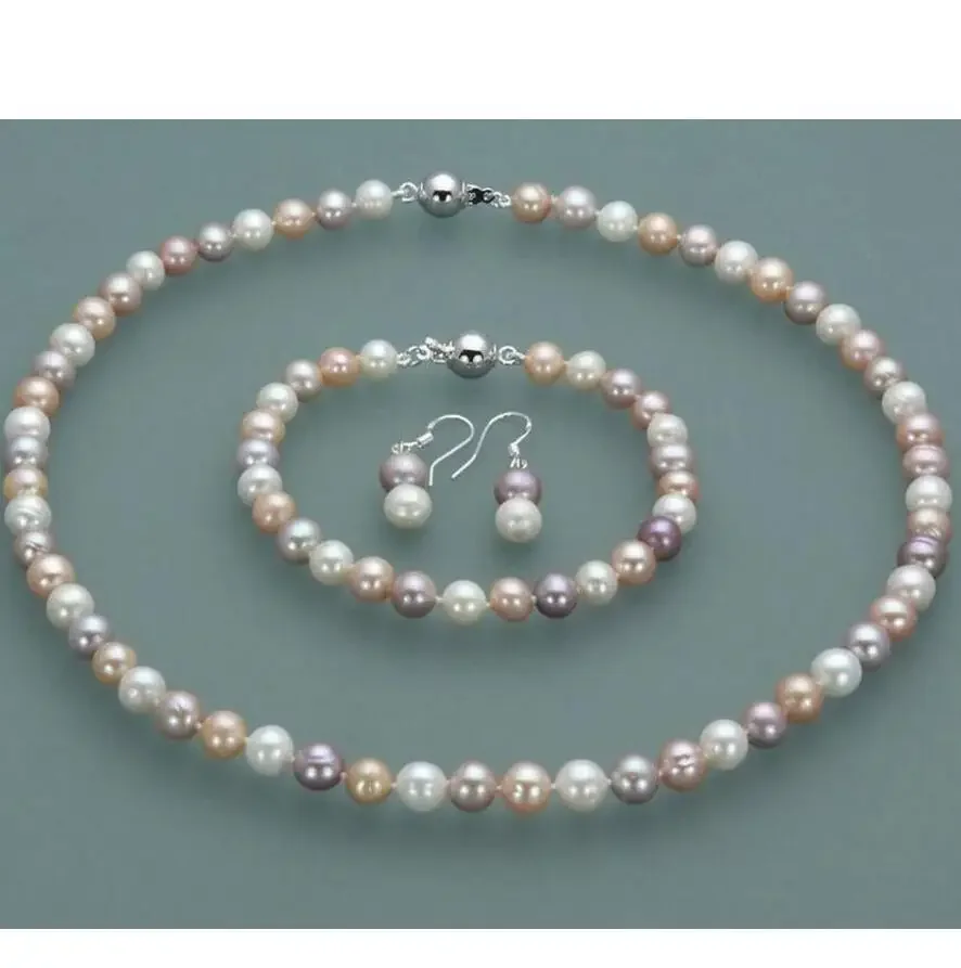 

Fashion jewelry New 8mm Sea shell Pearl Necklace Bracelet & Earrings Jewelry Set