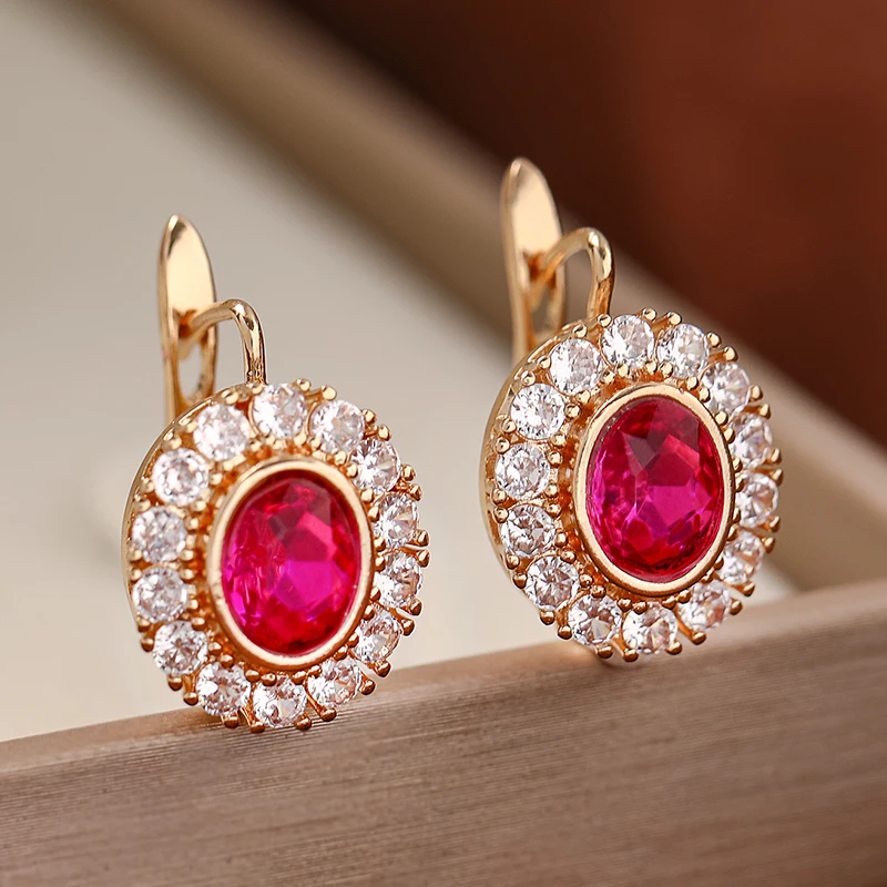 

Vintage Red Oval Crystal Zircon Hoop Earrings for Women Girls Bohemian Fashion Bride Wedding Party Jewelry Anniversary Gift 2023