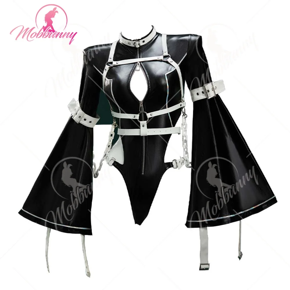 

Mobbunny Women C.C. Derivative Sexy Black Jumpsuit Bodysuit Lingerie Hollow Strap Bodysuit with Long Stockings Halloween Costume