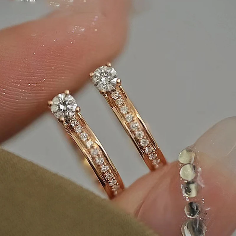 Huitan Delicate Simple Rose Gold Color Hoop Earrings Female Daily Wearable Jewelry with Brilliant Zirconia Fashion Accessories