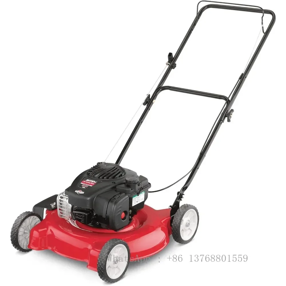 Powered Push Lawn Mower with Engine Oil, 20 Inch Steel Cutting Deck, and Side Discharge for Outdoor Yards, Red/Black