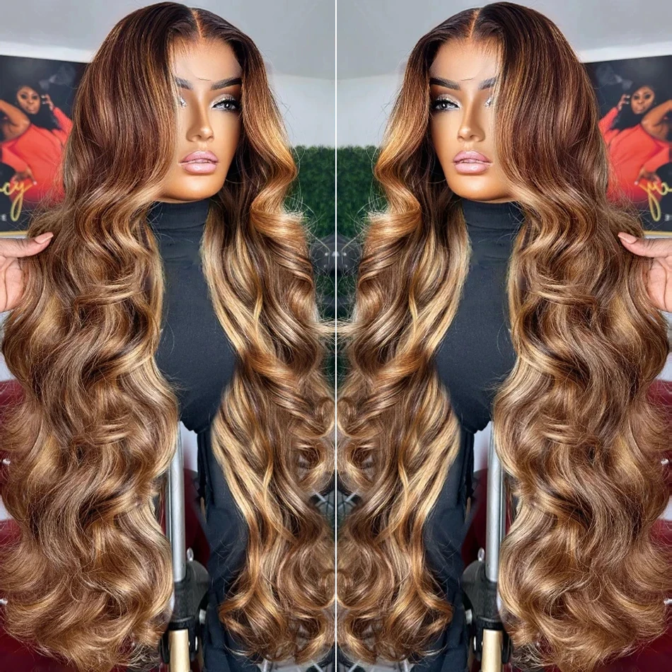 250% Colored Highlight Body Wave 13x4 HD Lace Front Human Hair Wigs 30 36inch Honey Blonde 13x6 Water Wave Frontal Wig For Women