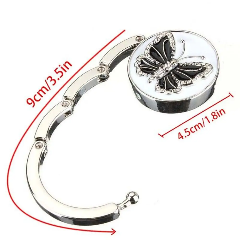 Round Metal Hanger Hook Holder Unique Folding Portable Butterfly Pattern Fashion Table Hook 1Pcs Crystal Alloy Purse Handbag Bag