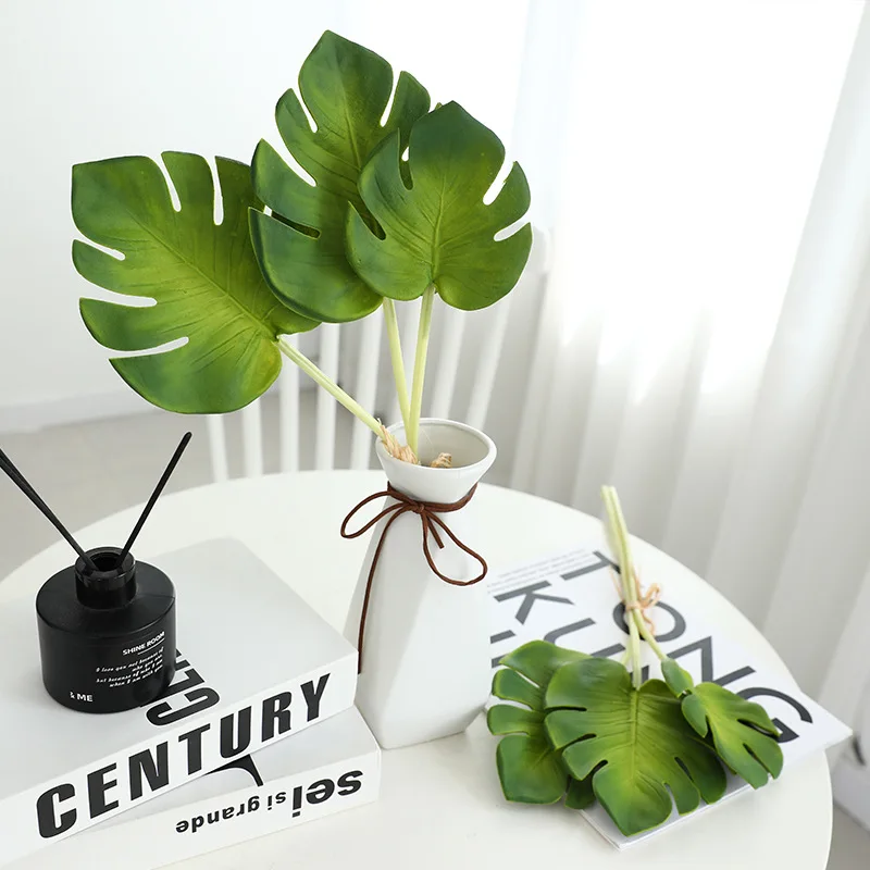 Office Decor Simulation Green Plants Fake Leaf Home Bedroom Room Decoration PU Palm Turtle Back Leaves Artificial Plant Floral