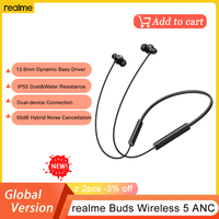 New realme Buds Wireless 5 ANC 13.6mm Dynamic Bass Driver Bluetooth 5.4 50dB Hybrid Noise Cancellation Wireless Earphone