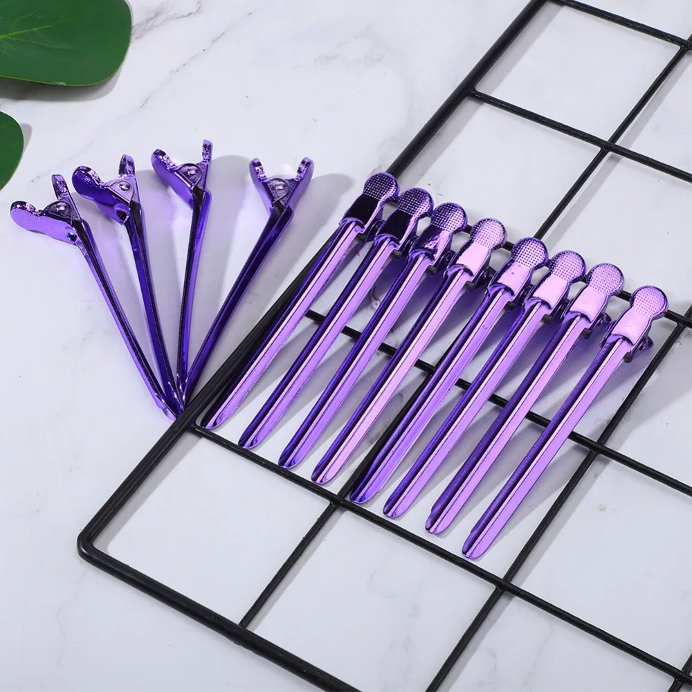 12PCS Stainless Steel Duckbilled Hair Clips Purple Blue Strong Clamping Force Hair Styling Clips Duckbilled Design Professional