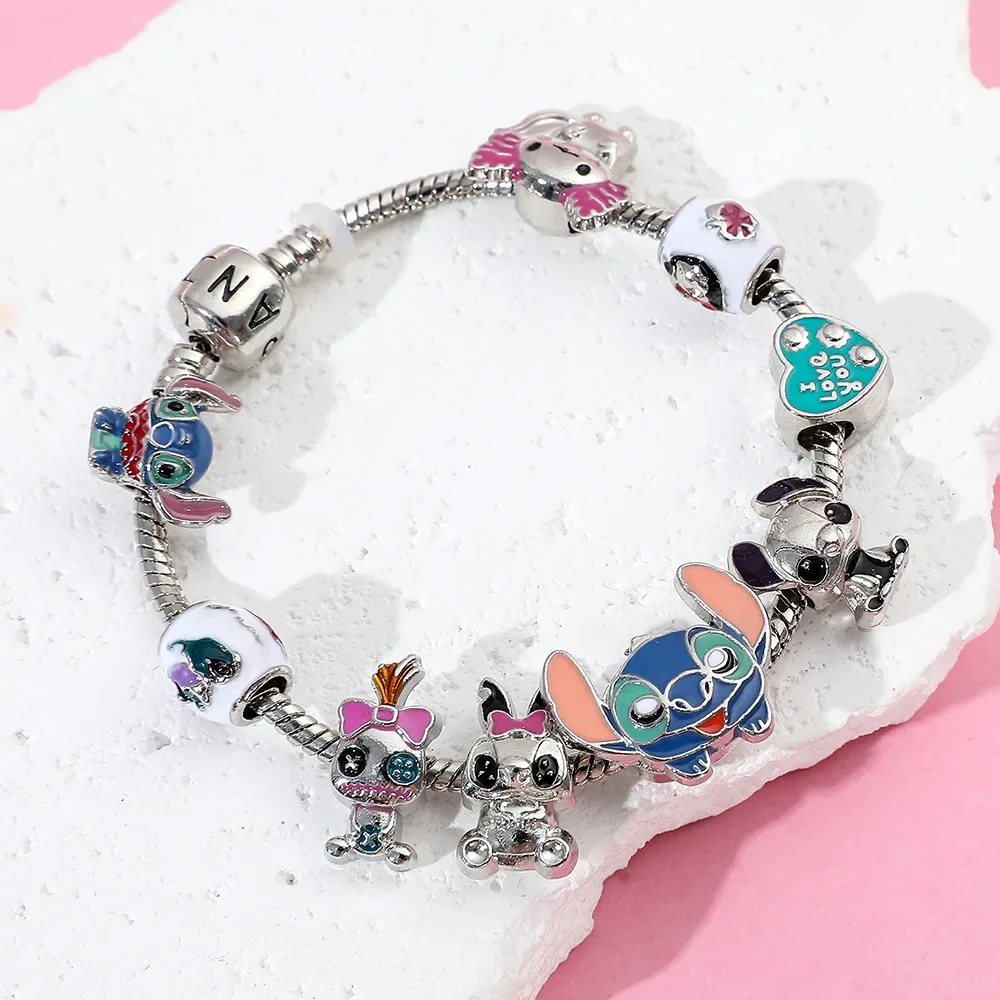 

Disney Anime Lilo and Stitch Bracelet Cute Cartoon Stitch Beads Hand Chain for Women Girls DIY Bangle Jewelry Accessories