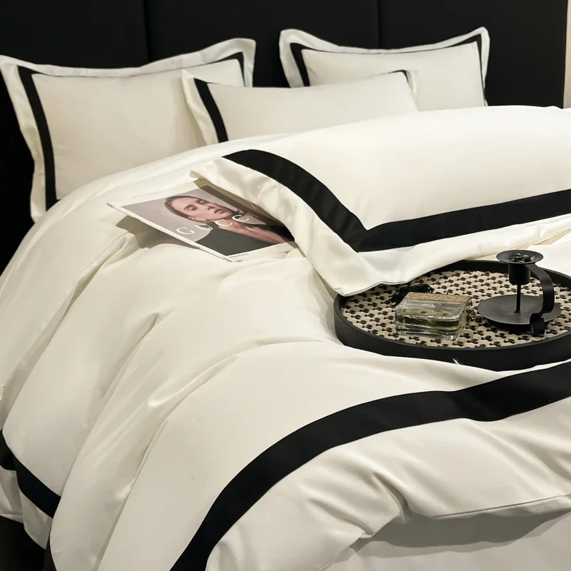Frame Patchwork Brushed Microfiber King Queen Double Twin Soft White/Gray Hotel Duvet Cover Flat Sheet/Bed sheet Pillowcases