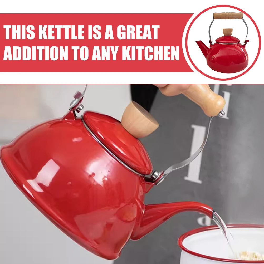 

1.5L Red Round Enamel Kettle Stovetop Teapot Coffee Tea Water Pot Retro Metal Kettles Boiling Easy Clean Even Heat