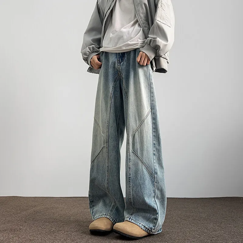 

M-XXXXXL Plus Size Men's Retro Straight Leg Patchwork Jeans Vintage Denim Pants with Distressed Design for Casual Wear 5XL 4XL