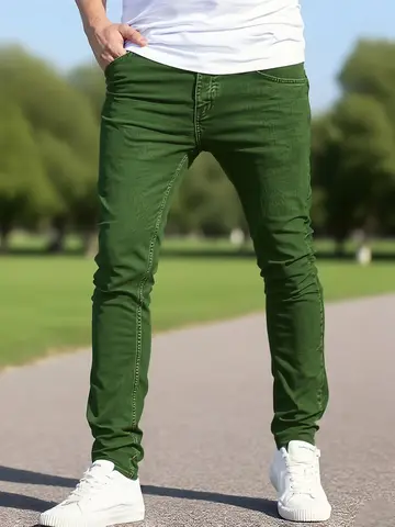 Jeans slim fit verde militare da uomo, semplici ed eleganti, che contengono la forma del corpo, che creano senza sforzo un casual e alla moda