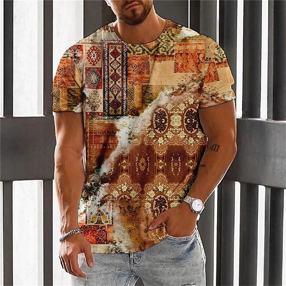 2024 Retro Men's 3D Printing T-Shirt Summer Fashion Male Tops Daily Casual Short Sleeves Loose Oversized Shirt Harajuku Clothing