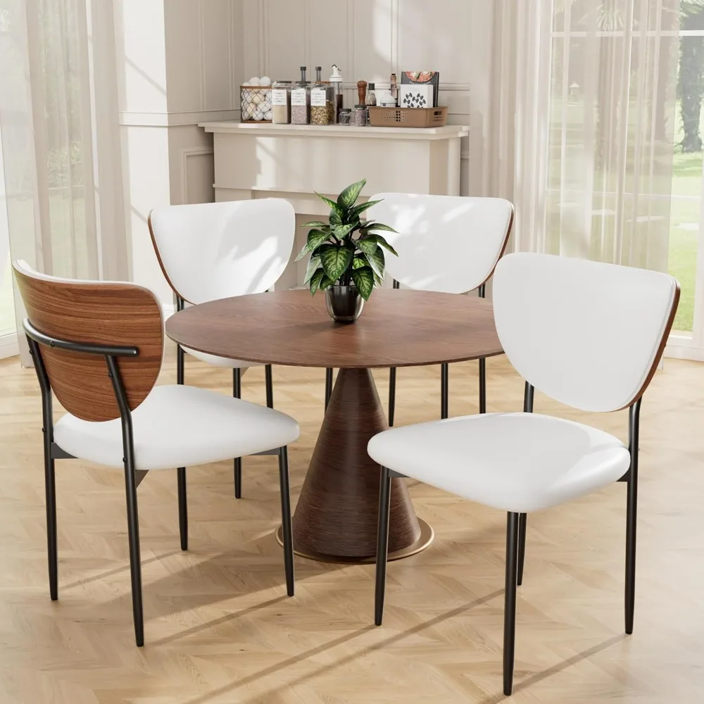 

Dining Chairs Set of 4, Dining Room and Kitchen Chairs, Mid Century Modern Upholstered PU Leather Accent Chairs with Walnut