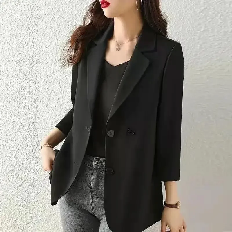 Fashion Blazer kantor wanita, jaket lengan tiga perempat Slim Fit Korea, mantel musim semi musim gugur murah