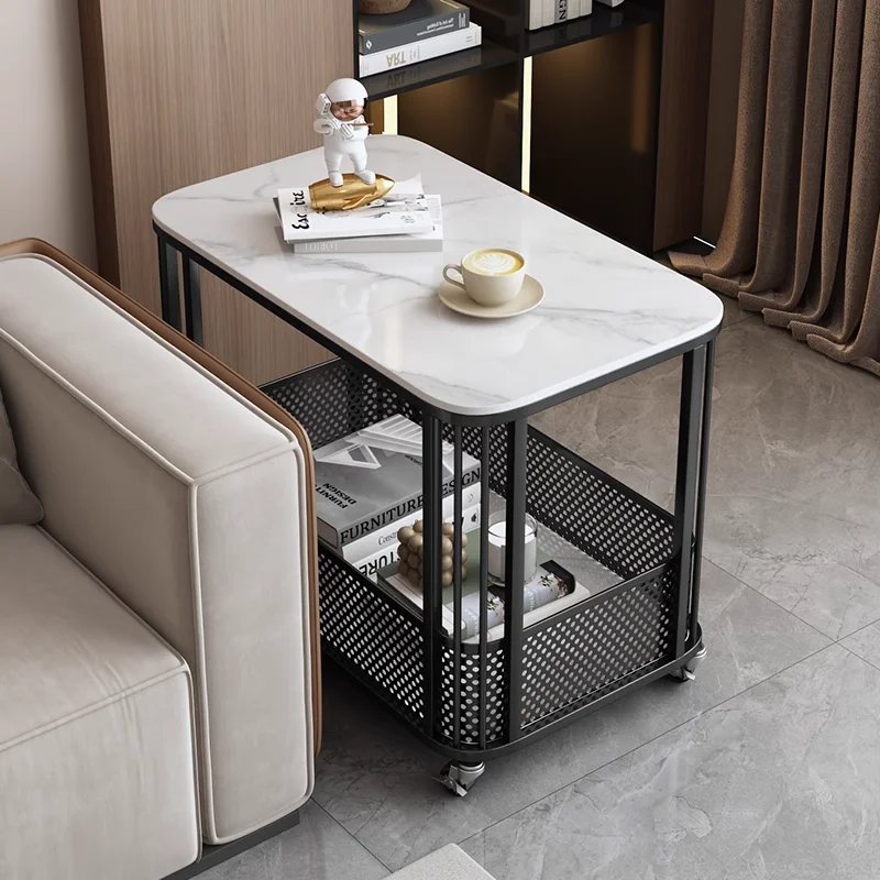 

Double-layer cart light luxury high-end feeling living room rock slab sofa edge suitable for bedrooms and living rooms