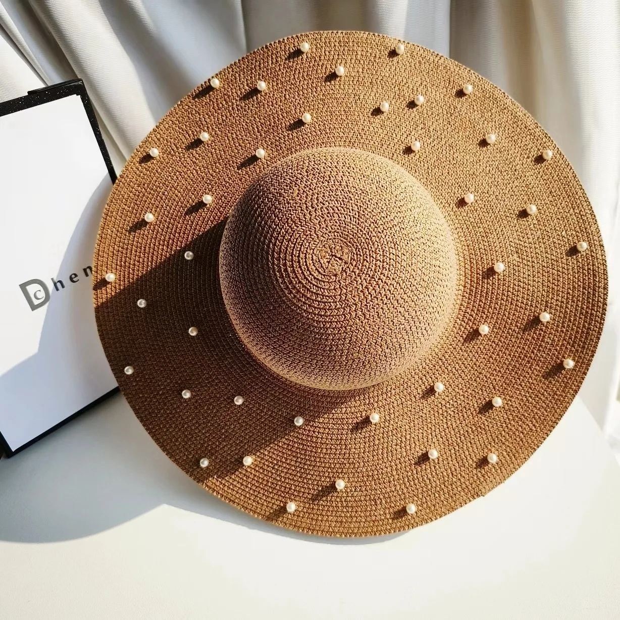 Handgefertigter Perlen-Strohhut für Damen, Sommerhut mit breiter Krempe, Jazz-Kappe, Urlaubshut, Sonnenschutz, Strandhut – Detail 6