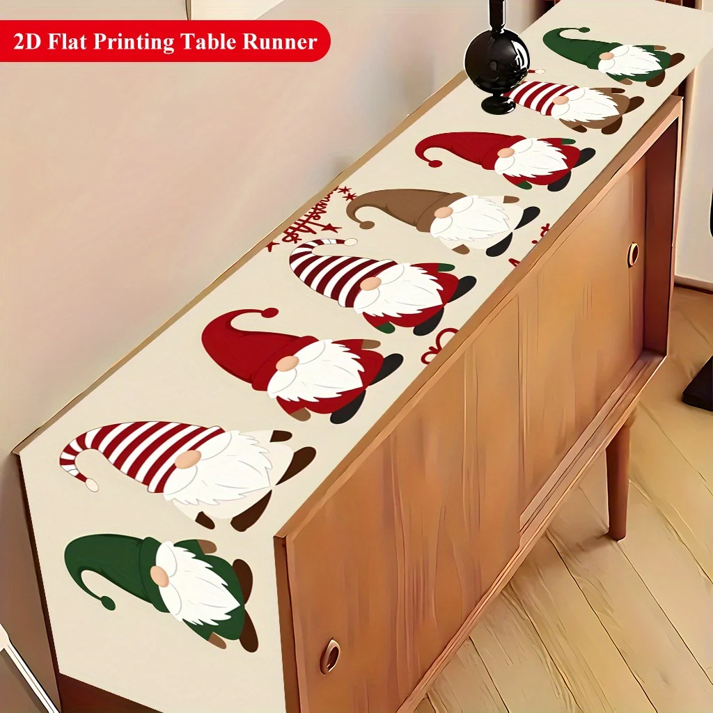 Red Santa Claus Reindeer Christmas Table Runner Snowflake Gift Bag Print for Dining Table Xmas Holiday Home Decor