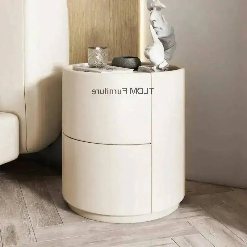 Italian White Trendy Night Table Trendy Circular Cute Cheap Bedside TableLuxury Aesthetic Mesitas De Noche Home Furniture